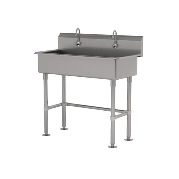 2 Station NSF 16 Ga. 304 SS Floor Mounted Sink - Electric Faucet Incl